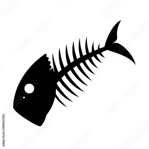 Fish Bone Skeleton Silhouette Vector – Minimalist Dead Fish Fossil Icon for Seafood Design