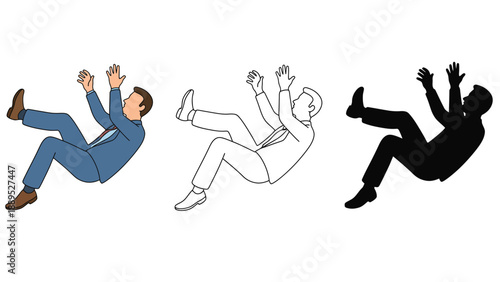 A cartoon man falling in different colors and styles on a white background