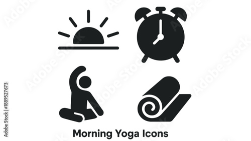 A set of morning yoga icons for a healthy and peaceful lifestyle
