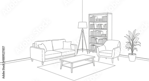 Sketch of a modern living room interior design.