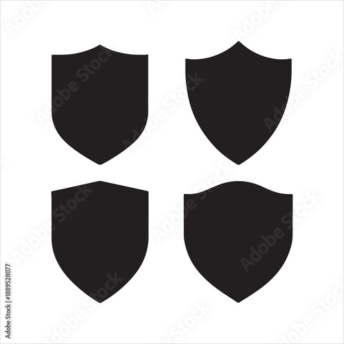 Set of black shield icons flat of security symbols, Minimalist black silhouette shield vector icon set.