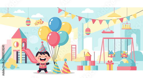 Festive Playground Fun: A Child's Birthday Celebration at the Park, Complete with Balloons, Presents