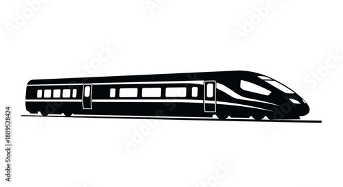 Sleek modern high speed train silhouette isolated on white background.