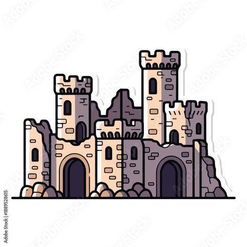 A cartoon castle with towers