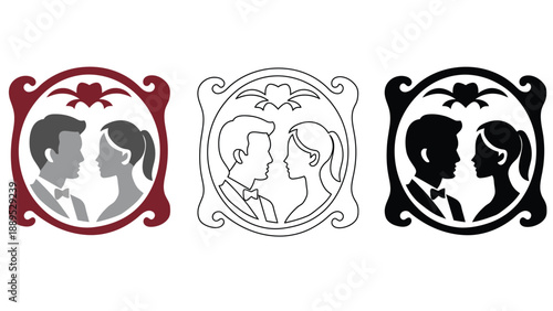 Elegant silhouette of a couple in profile, celebrating love and togetherness.