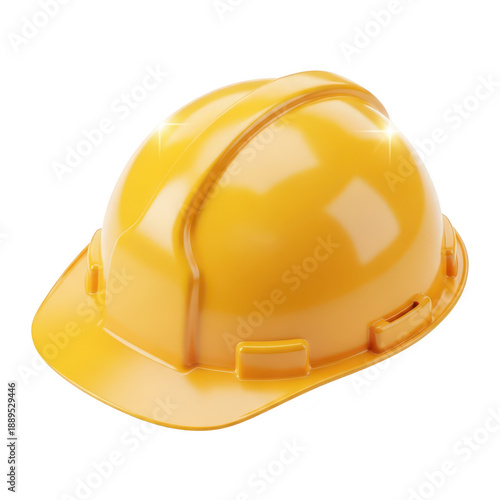 3d rendered image of a yellow hard hat or safety helmet isolated on transparent background