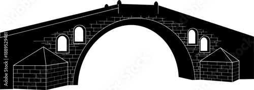 Wide stone arch bridge silhouette with multiple spans