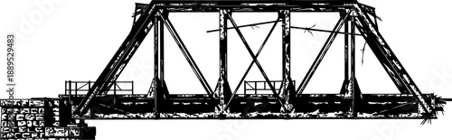 Weathered steel truss bridge side view silhouette