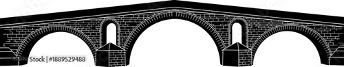 Wide multi arch masonry bridge silhouette side view