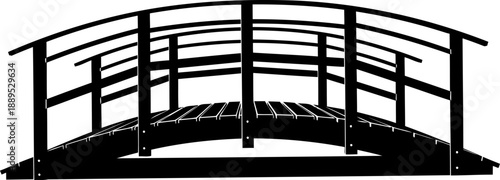 Small arched garden bridge with wooden railings