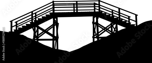 Simple wooden pedestrian bridge over ravine silhouette illustration