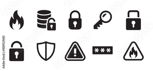 Data security and protection black icon set cyber security information safety vector
