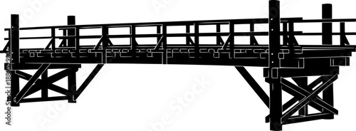 Rustic wooden trestle bridge side view silhouette