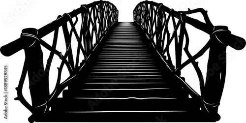 Rustic bridge made of twisted branches and twigs perspective