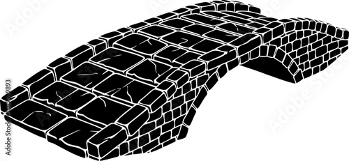 Rough hewn stone slab bridge silhouette with arched masonry detail