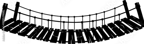 Rope and plank suspension bridge silhouette profile