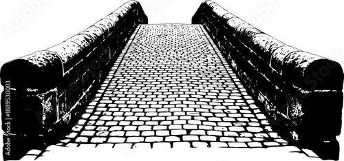 Perspective view of old cobblestone bridge roadway