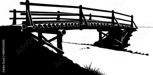 Perspective view of a rustic log bridge over a small stream