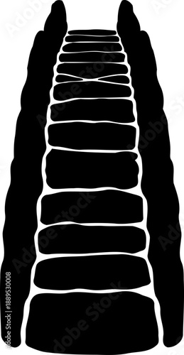 Perspective view of a primitive stone step bridge walkway