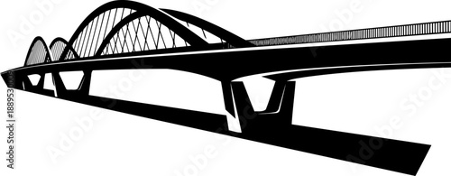 Perspective view of a modern arched highway bridge structure