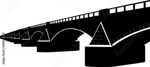 Perspective view of a massive stone bridge with triangular piers