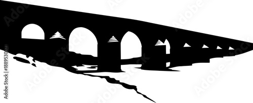 Perspective view of a long stone arched viaduct over valley