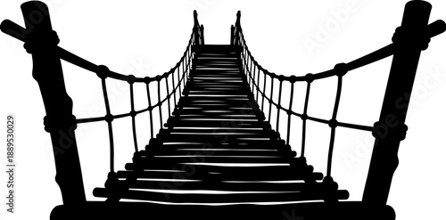 Perspective view of a hanging rope bridge silhouette