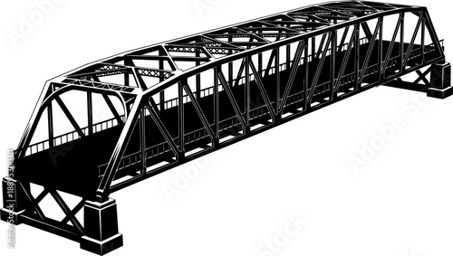 Perspective silhouette of a steel truss girder bridge