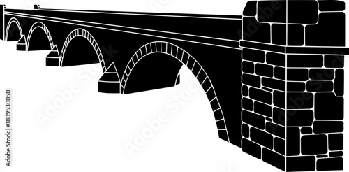 Perspective silhouette of a grand multi arch masonry viaduct