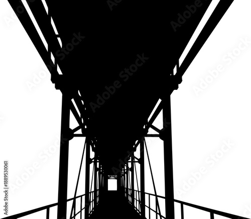 Pedestrian walkway silhouette underneath a large bridge structure