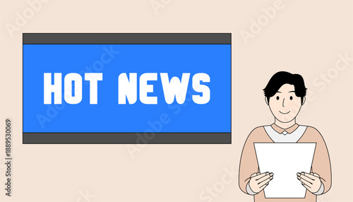 presenter reads the news. man doing live broadcast