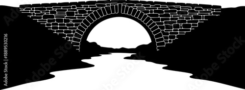 Old stone arch bridge over river landscape silhouette