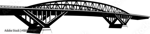Modern double arch steel highway bridge silhouette