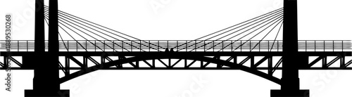 Modern cable stayed bridge silhouette with symmetrical pylons