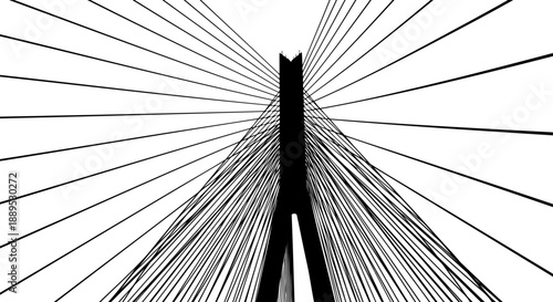 Modern cable stayed bridge pylon silhouette with radiating wires