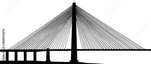 Modern cable stayed bridge silhouette with single pylon