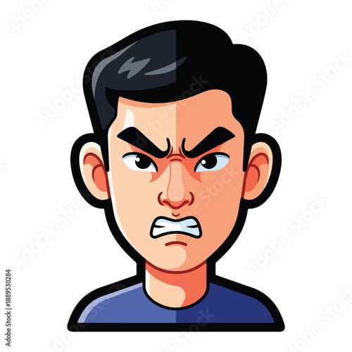 A cartoon man with a scowling face