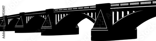 Massive masonry arch bridge silhouette in perspective view