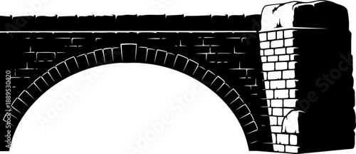 Massive stone masonry bridge section silhouette