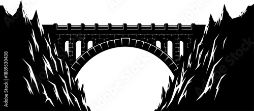 Majestic stone arch bridge silhouette spanning between high cliffs