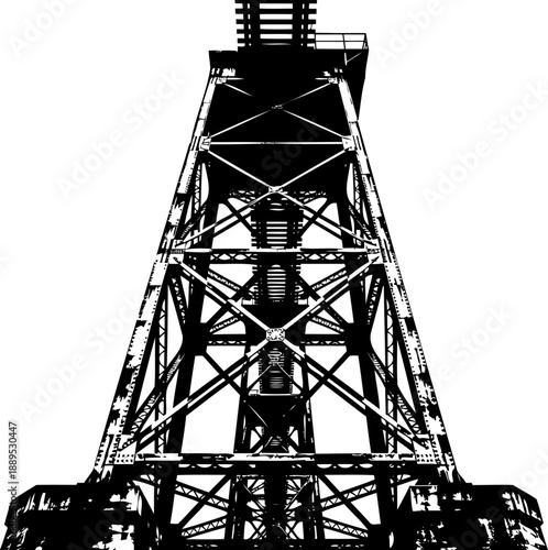 Low angle view of an industrial steel lattice tower structure