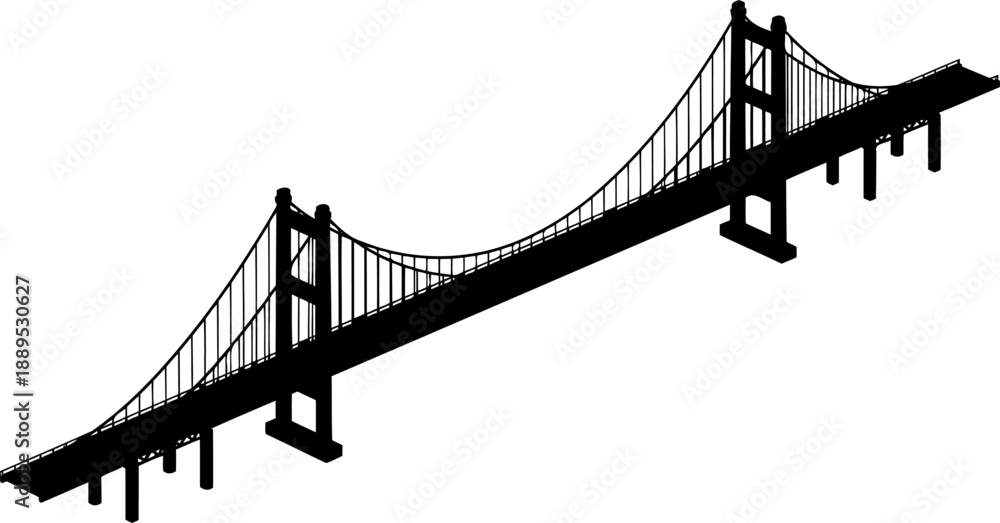 Obraz premium Isometric view of a long suspension bridge silhouette