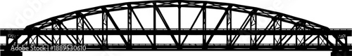 Large arched steel truss bridge silhouette side profile
