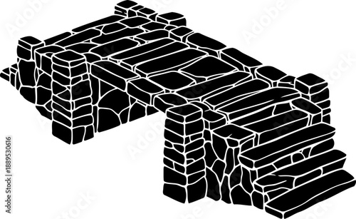 Isometric view of primitive stone slab bridge