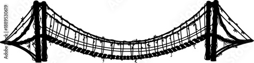 Jungle rope bridge silhouette with hanging vines