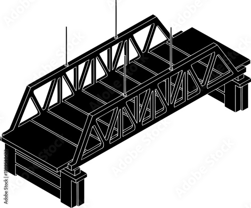 Isometric outline of modern pedestrian truss bridge
