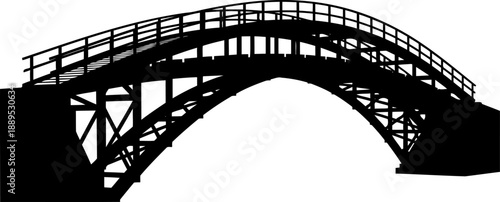 Intricate arched wooden trestle bridge silhouette