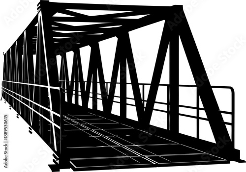 Interior perspective of a heavy steel truss pedestrian walkway