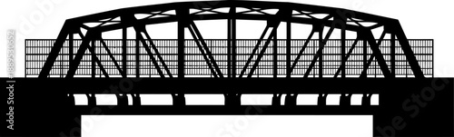 Industrial steel truss bridge silhouette with protective railing