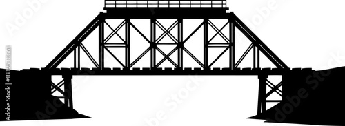 Industrial steel truss railroad bridge silhouette
